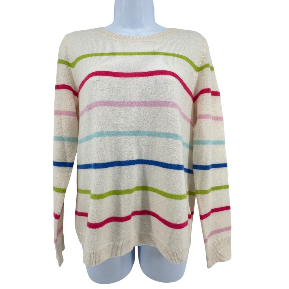 Cynthia Rowley‎ Striped Cashmere Sweater Quiet Luxury Minimalist Womens M Preppy